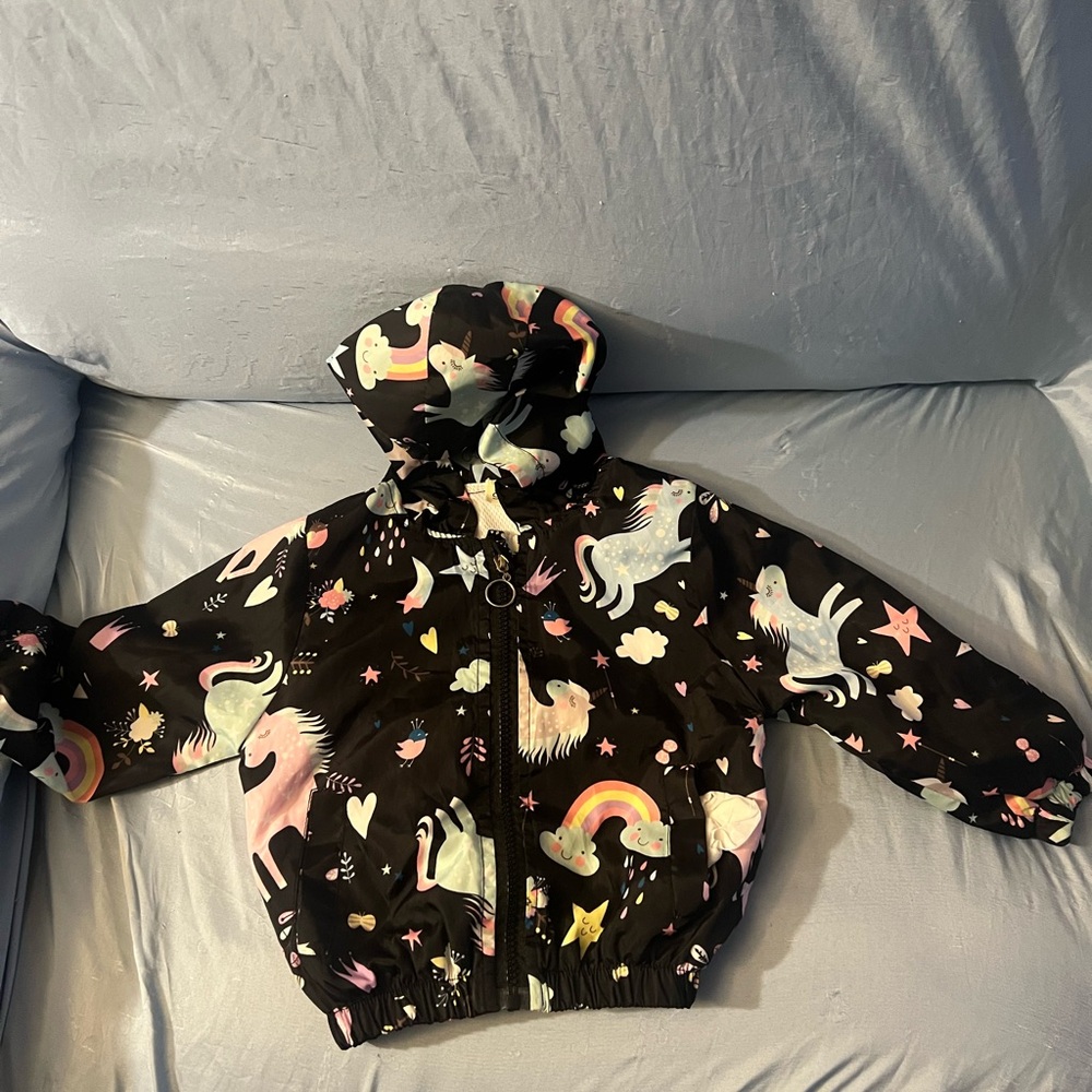 Toddler Girls Unicorn Print Hooded Jacket